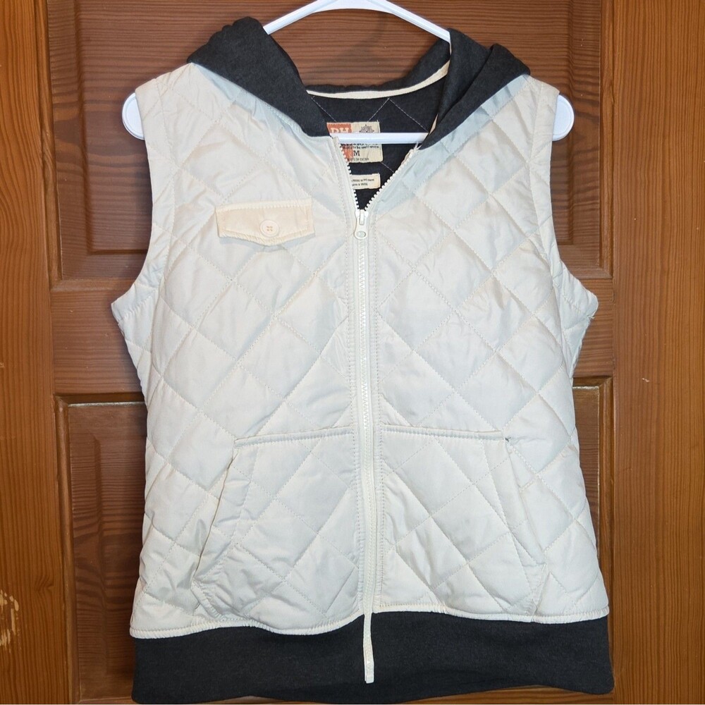 Ruff Hewn Women's Size M Quilted Ivory Hoodie Vest w/Pockets